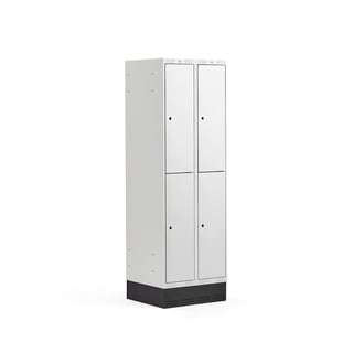 Schließfachschrank CLASSIC mit Sockel, 2 Module/2 Türen, 1890 x 600 x 550 mm, grau