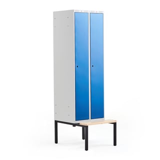 Kledinglocker CLASSIC, zitbank, 2 modules, 2120 x 600 x 550 mm, blauw