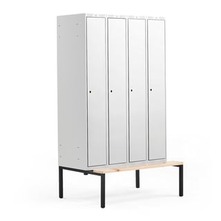 Clothes locker CLASSIC, bench seat, 4 modules, 2120x1200x550mm, grey