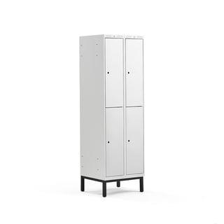 Schließfachschrank CLASSIC mit Beingestell, 2 Module/2 Türen, 1940 x 600 x 550 mm, grau