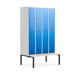 2 door locker CLASSIC, bench seat, 4 modules, 2120x1200x550mm, blue