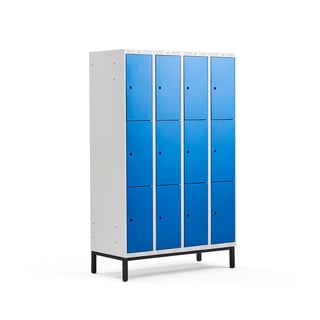 3 door locker CLASSIC, leg frame, 4 modules, 1940x1200x550mm, blue