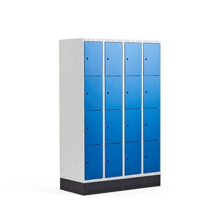 Schließfachschrank CLASSIC mit Sockel, 4 Module/4 Türen, 1890 x 1200 x 550 mm, blau