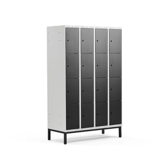 Schließfachschrank CLASSIC mit Beingestell, 4 Module/4 Türen, 1940 x 1200 x 550 mm, schwarz