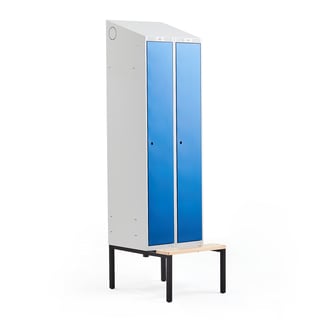 Hoge locker CLASSIC, zitbank, 2 modules, 2290 x 600 x 550 mm, blauw