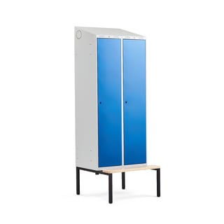 Spind CLASSIC mit Sitzbank, 2 Module, 2290 x 800 x 550 mm, blau