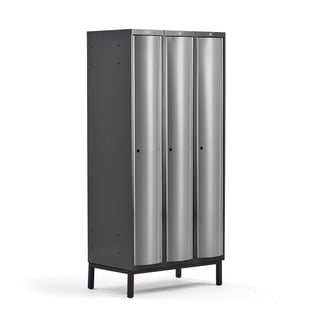 Šatňová skrinka CURVE, na nožičkách, 3 sekcie, 1940x900x550 mm, šedá