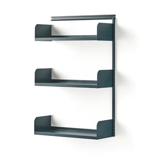 Reol SHAPE, vægmonteret, påbygningssektion, metalhylder, blå, 1237x800x300 mm