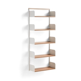 Wall shelving SHAPE, basic unit, wood shelves, 1951x800x300 mm, white/oak