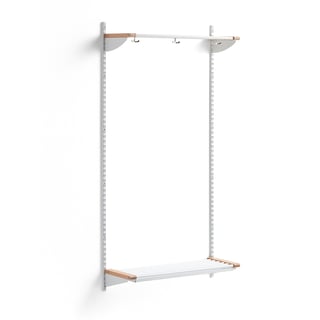 Cloakroom unit JEPPE with hat shelf, basic unit, 1790x900x310 mm, white/birch