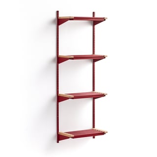 Cloakroom unit JEPPE with 4 shoe shelves, basic unit, 1790x600x310 mm, red/birch