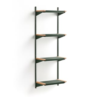Skoreol JEPPE, 4 hylder, grundsektion, grøn/birk, 1790x600x300 mm