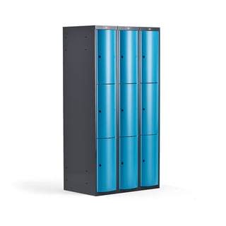 Schließfachschrank CURVE, 3 Module/9 Fächer, 1740 x 900 x 550 mm, blau