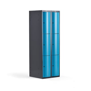 Clothes locker CURVE, 2 modules, 6 doors, 1740x600x550 mm, blue