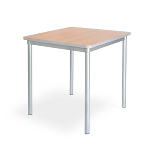 Square classroom table ENVIRO, 750x750x710 mm, beech, silver