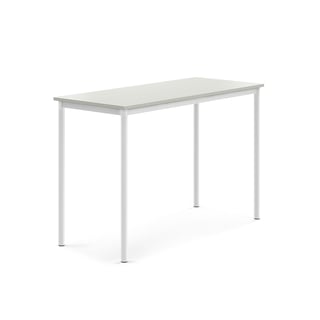 Bord SONITUS, L1400 B600 H900 mm, stativ hvitt, lyddempende høytrykkslaminat, grå