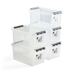 Plastback LEE med lock, 47 liter, 5 st/fp, 590x390x310 mm, transparent