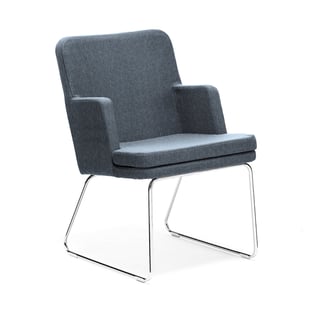 Armchair EASY, chrome skid frame, Zone fabric, light grey