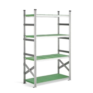 Galvanised food shelving TRANSFORM, basic unit, 1972x1200x500 mm, green