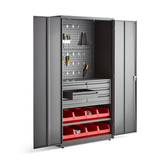 Complete tool cabinet set SUPPLY, key lock, 1900x1020x500 mm, grey