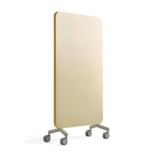 Mobile glass board MARY with acoustic panel back, 1000x1960 mm, yellow