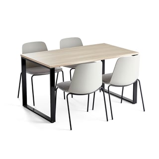 Meubelset QBUS + LANGFORD, 1 tafel en 4 grijze stoelen