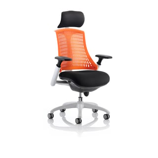 Office chair LEWES with headrest, white with black seat + orange back