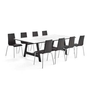 Vergaderpakketdeal NOMAD + MELVILLE, 1 tafel + 8 donkergrijze stoelen