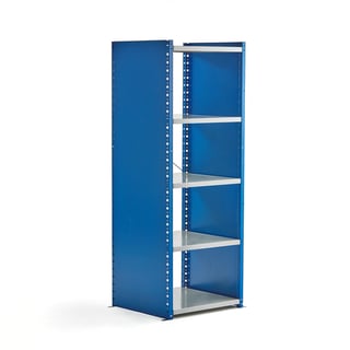 Shelving MIX, basic unit, 1740x600x600 mm, closed end frame, blue, grey