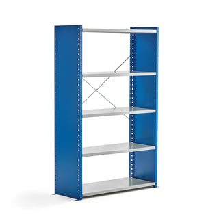 Shelving MIX, basic unit, 1740x1000x400 mm, closed end frame, blue, grey