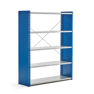 Legbordstelling MIX, basis, 1740 x 1300 x 400 mm, gesloten frame, blauw, grijs