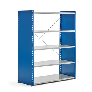 Shelving MIX, basic unit, 1740x1300x600 mm, closed end frame, blue, grey