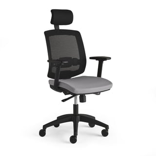 Office chair STANLEY, mesh back, with headrest & adjustable armrests, light grey