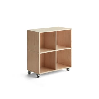 Storage unit RICO, with wheels, 4 comps, W 800 mm, birch