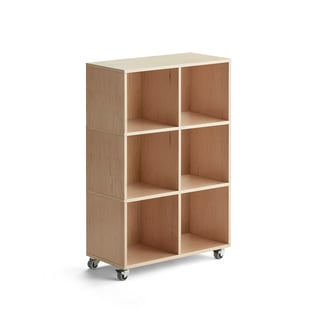 Storage unit RICO, with wheels, 6 comps, W 800 mm, birch