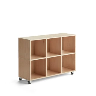 Storage unit RICO, with wheels, 6 comps, W 1200 mm, birch