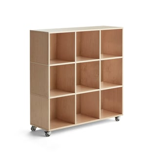 Storage unit RICO, with wheels, 9 comps, W 1200 mm, birch