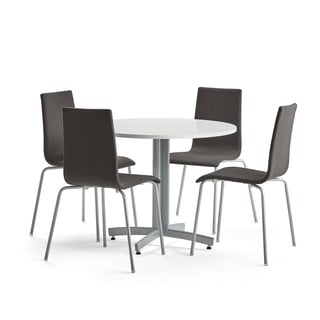 Meubelset SANNA + MELVILLE, 1 tafel en 4 donkergrijze stoelen