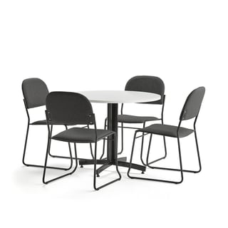 Meubelset SANNA + DAWSON, 1 tafel en 4 antracietgrijze stoelen