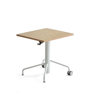 Sit-stand desk ARISE, 600x700 mm, white frame, beige linoleum