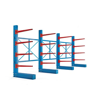 Konzolový regál EXPAND, jednostranný, 4 stojany, 16x 1000mm rameno, 8000 kg