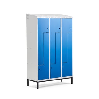 Z-Spind CLASSIC mit Beingestell, 3 Module/6 Türen, 2100 x 1200 x 550 mm, blau