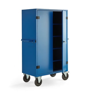 Afsluitbare mobiele opbergkast RESTORE, 1800 x 1000 x 600 mm, blauw