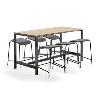 Vergaderpakketdeal VARIOUS + ATTEND, 1 tafel en 6 krukken, antraciet