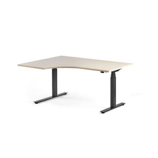 Standing desk MODULUS, ergonomic, 1600x1200 mm, black frame, birch