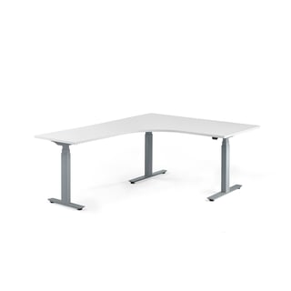 Standing desk MODULUS, L-shaped, 1600x2000 mm, silver frame, white
