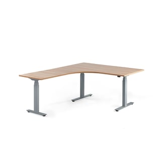 Elektriski augstumā regulējams galds MODULUS, L forma, 1600x2000mm, pelēks rāmis, ozols