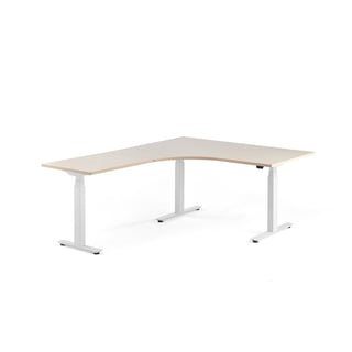 Kirjutuslaud MODULUS, 1600 x 2000 mm, T-raam, el.reg., valge/ kask
