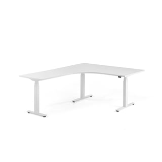 Elektriski augstumā regulējams galds MODULUS, L forma, 1600x2000mm, balts rāmis, balts