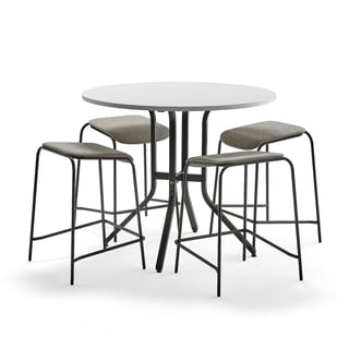 Meubelset VARIOUS + ATTEND, 1 tafel en 4 beige krukken